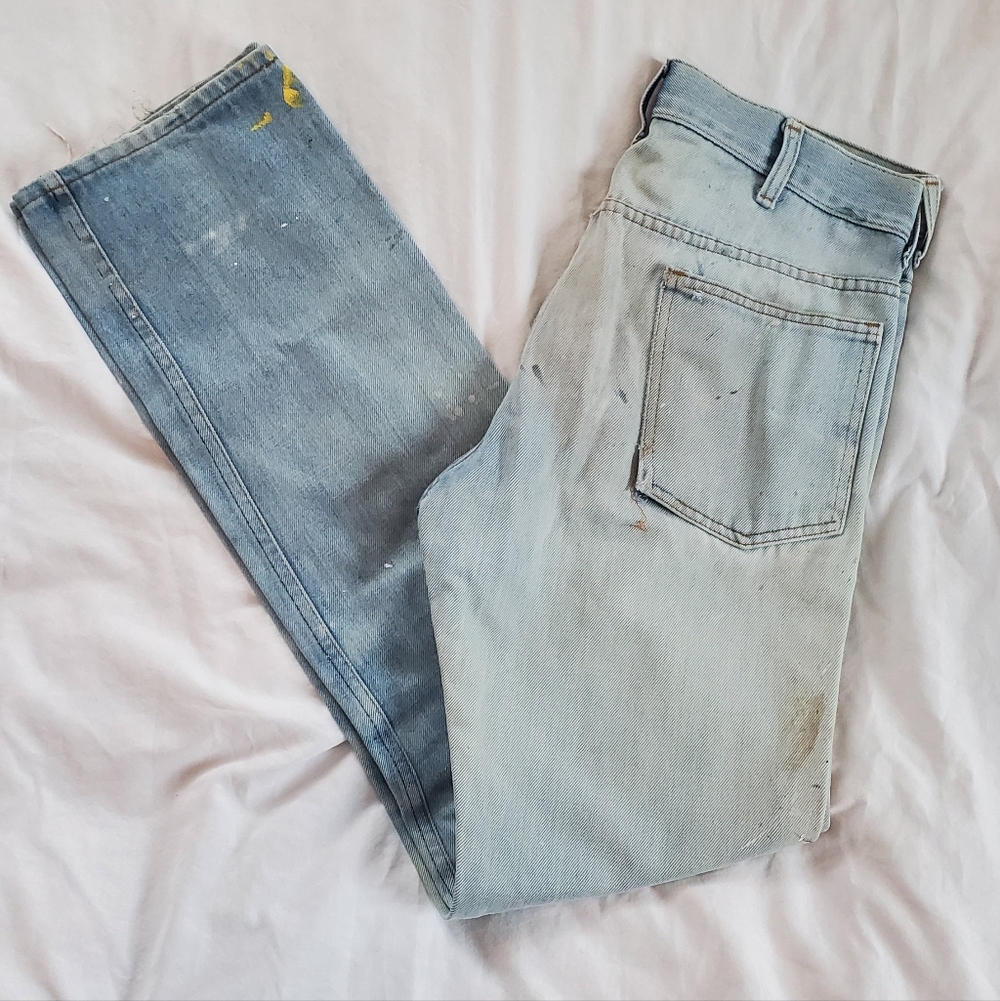 Sears Thumbs Up Distressed/Grunge Vtg 1970's Jeans, Sz 34x36 (Actual 32"x35")